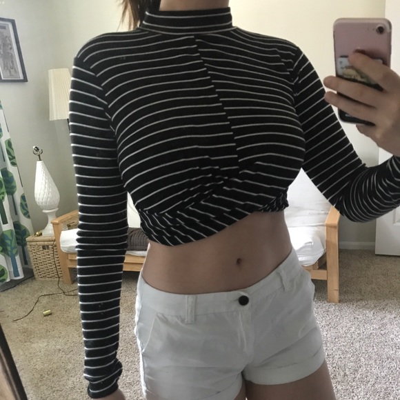 topshop cropped twist front stripe shirt - Picture 2 of 4